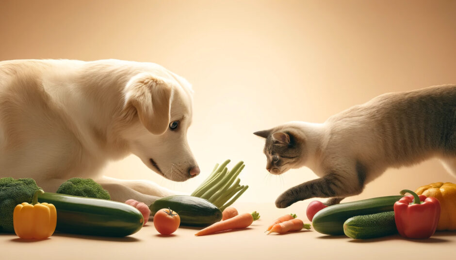 Dog and Cat with vegetables